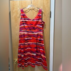 Anne Klein Red Pink Purple Orange White Patterned Midi Dress